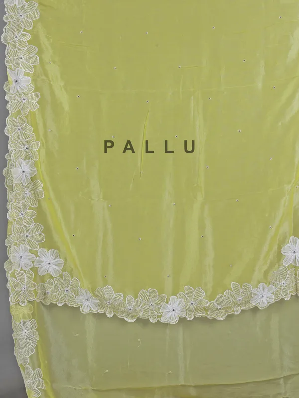 Lime yellow dola tissue silk saree with embroidery