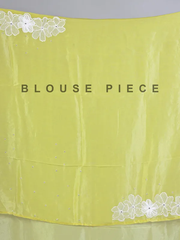 Lime yellow dola tissue silk saree with embroidery