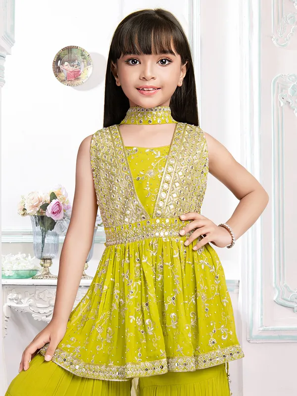 Lime yellow georgette sharara set