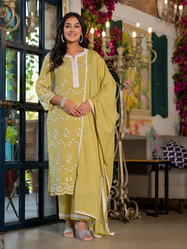 Lime yellow kurti set with matching dupatta