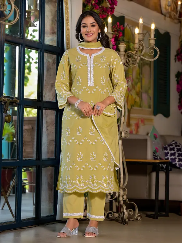 Lime yellow kurti set with matching dupatta