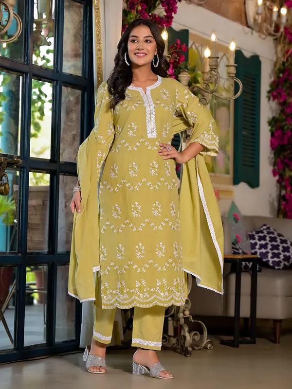 Lime yellow kurti set with matching dupatta