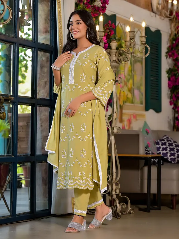 Lime yellow kurti set with matching dupatta