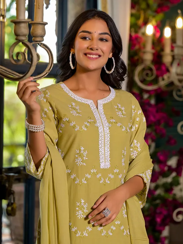 Lime yellow kurti set with matching dupatta
