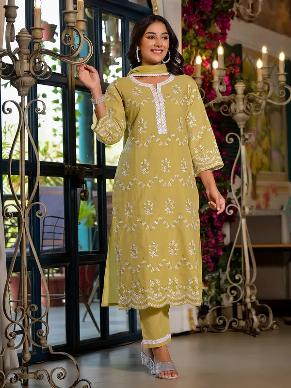 Lime yellow kurti set with matching dupatta
