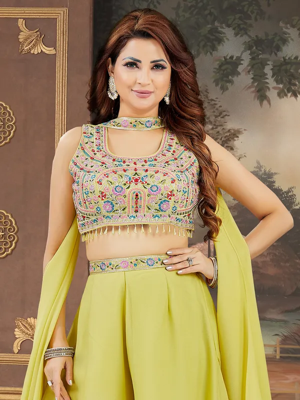 Lime yellow palazzo set with aabla detailing