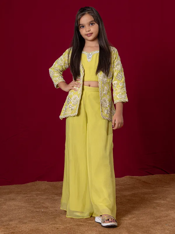 Lime yellow palazzo suit for girls with jacket