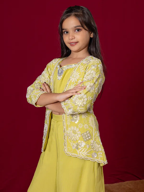 Lime yellow palazzo suit for girls with jacket