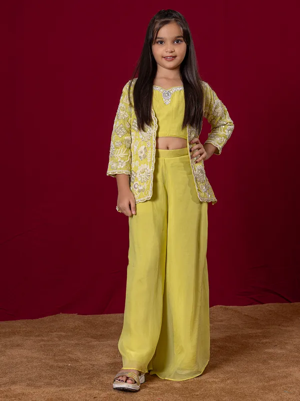 Lime yellow palazzo suit for girls with jacket
