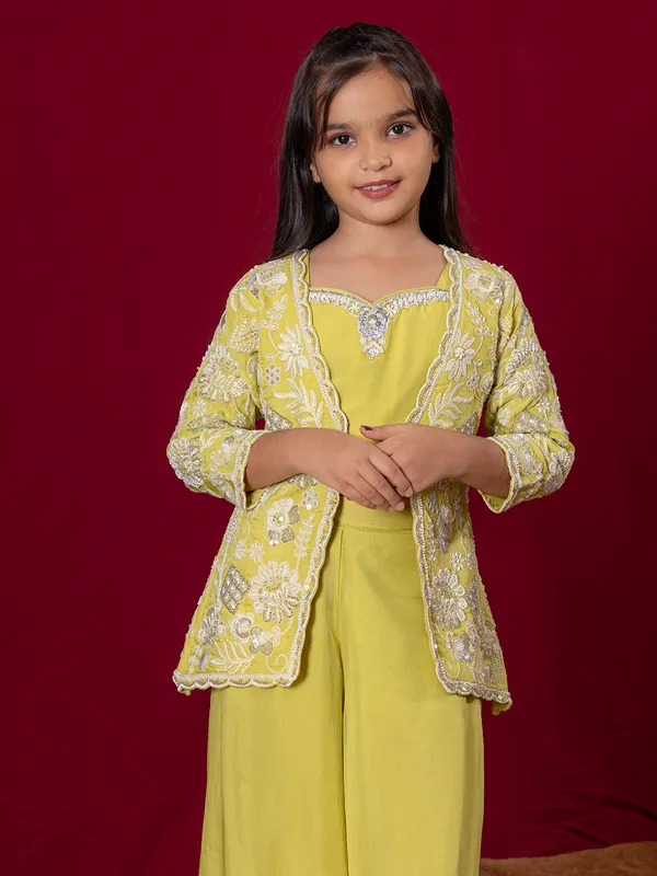 Lime yellow palazzo suit for girls with jacket