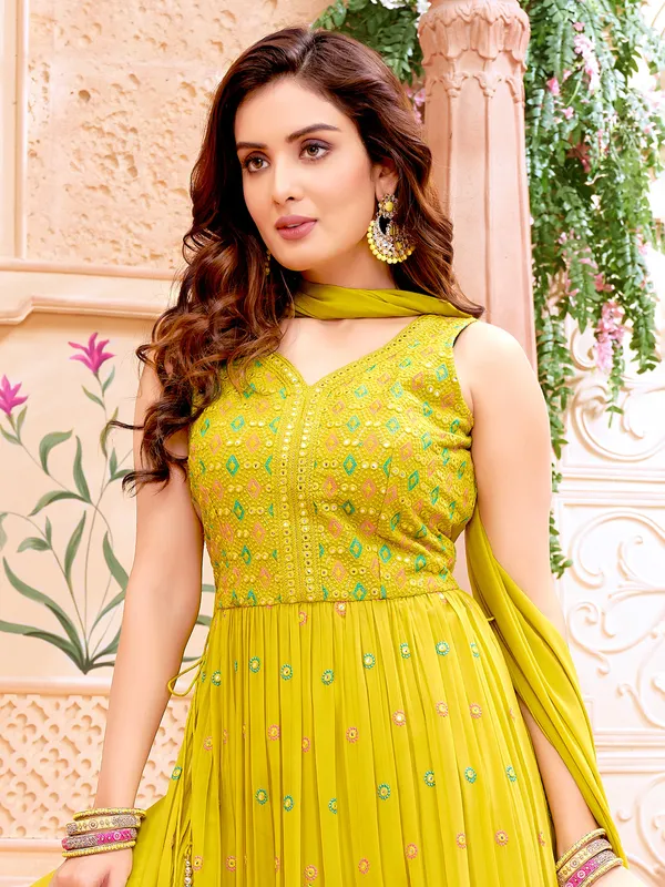 Lime yellow palazzo suit in georgette