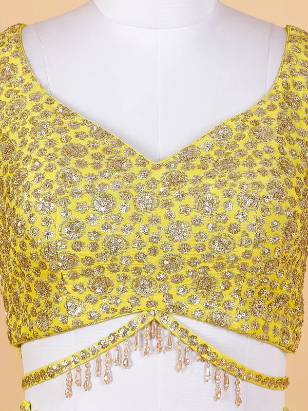 Lime yellow raw silk lehenga choli