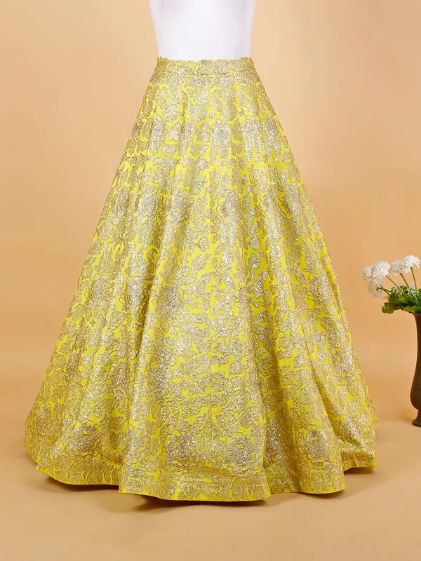 Lime yellow raw silk lehenga choli