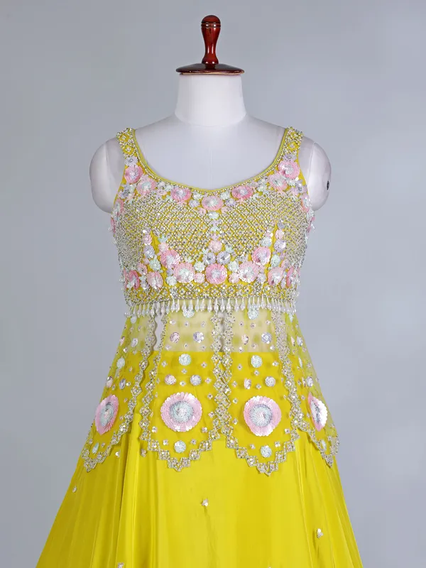 Lime yellow silk haldi lehenga choli with dupatta