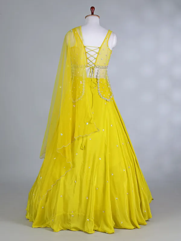 Lime yellow silk haldi lehenga choli with dupatta