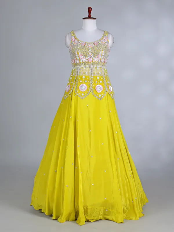 Lime yellow silk haldi lehenga choli with dupatta