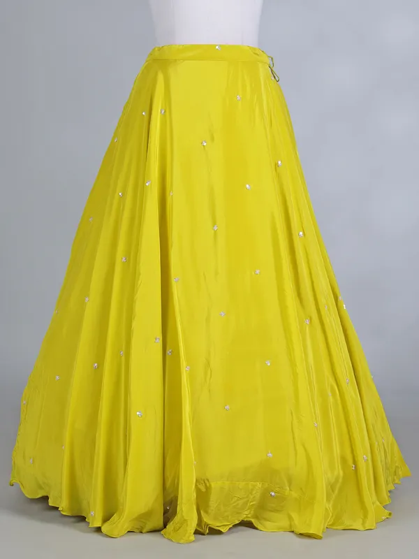 Lime yellow silk haldi lehenga choli with dupatta