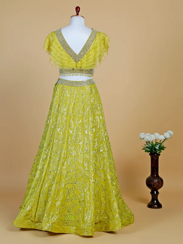 Lime yellow wedding lehenga choli in georgette
