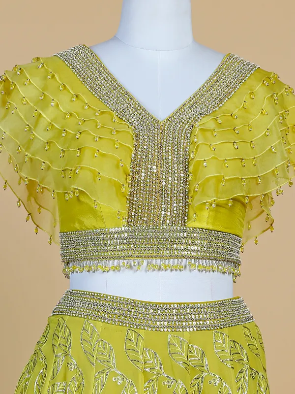 Lime yellow wedding lehenga choli in georgette