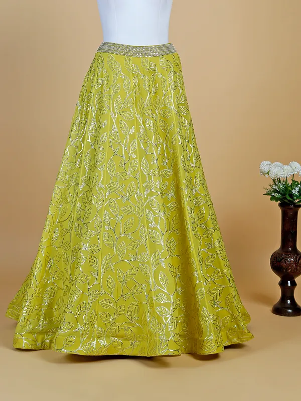 Lime yellow wedding lehenga choli in georgette