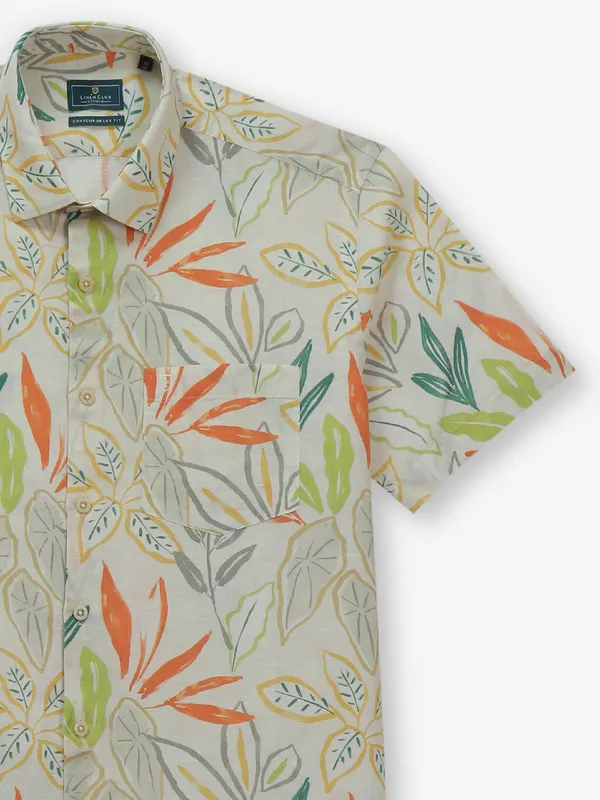 LINEN CLUB beige printed cotton shirt