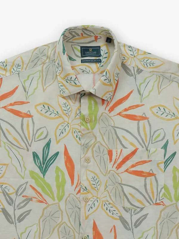 LINEN CLUB beige printed cotton shirt