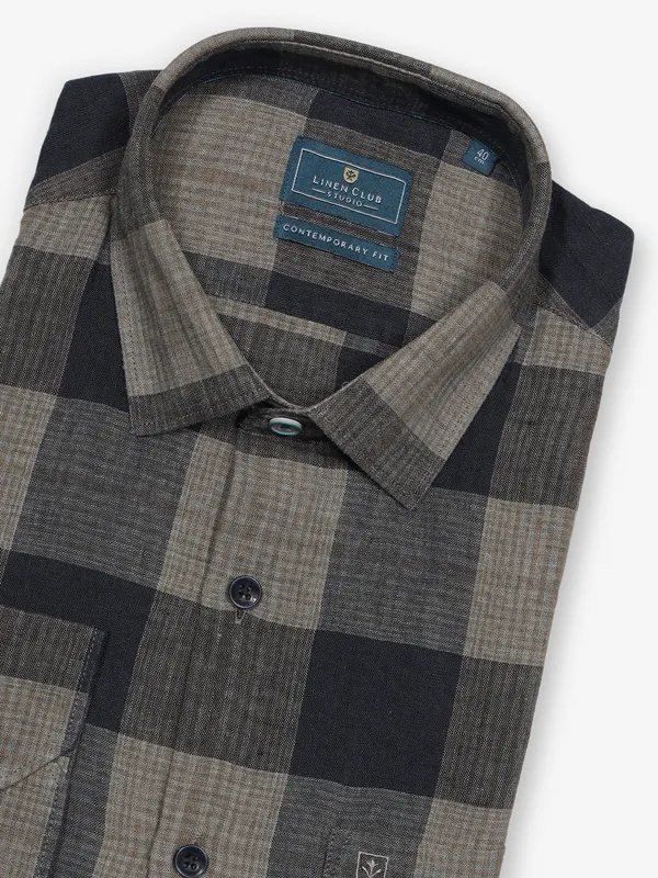 LINEN CLUB black checks cotton shirt