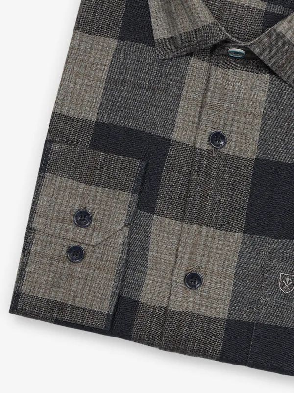 LINEN CLUB black checks cotton shirt