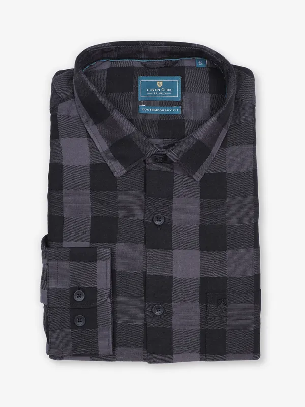LINEN CLUB black checks shirt
