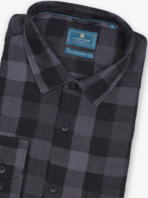 LINEN CLUB black checks shirt