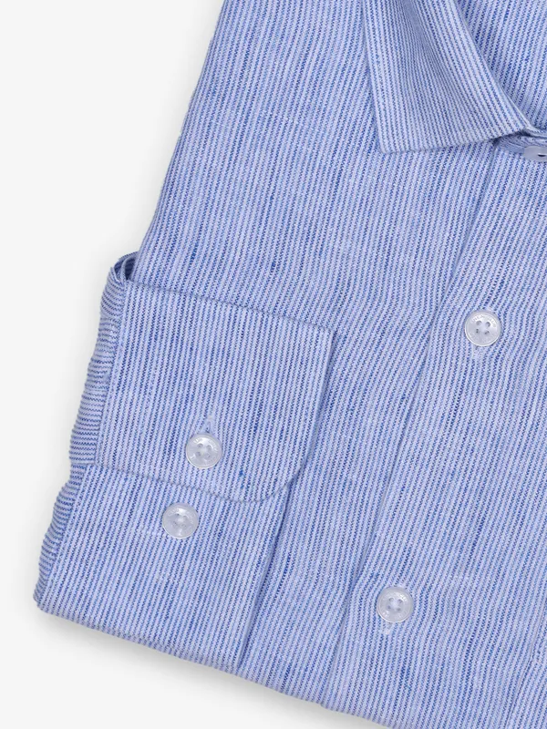 LINEN CLUB blue linen formal shirt with stripe