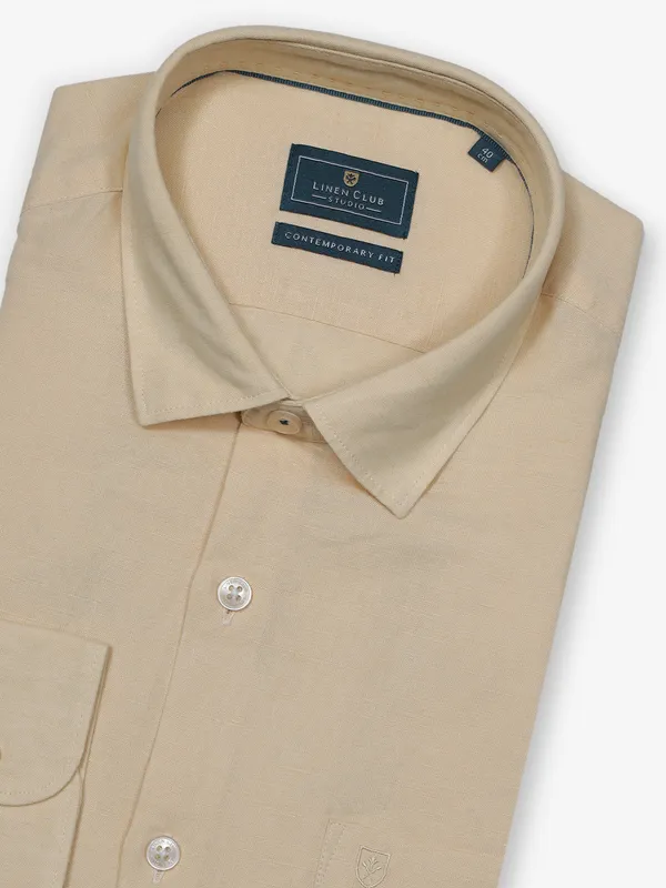 LINEN CLUB cream plain cotton shirt