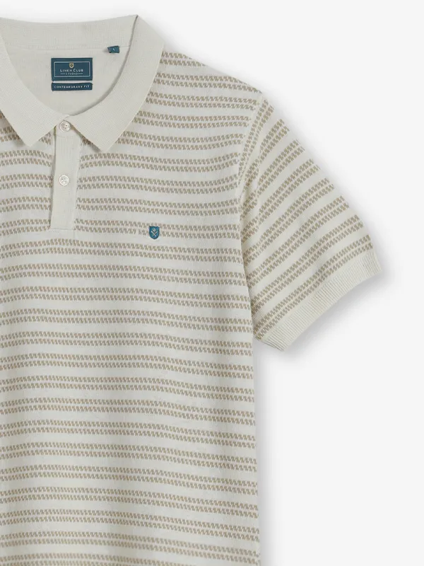 LINEN CLUB cream stripe cotton t-shirt