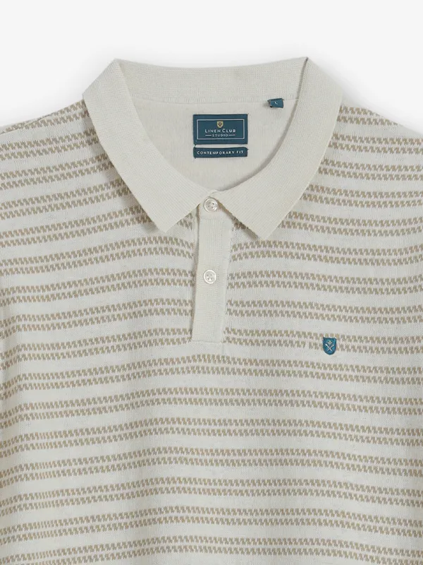 LINEN CLUB cream stripe cotton t-shirt