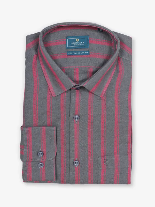 LINEN CLUB grey stripe cotton silk shirt