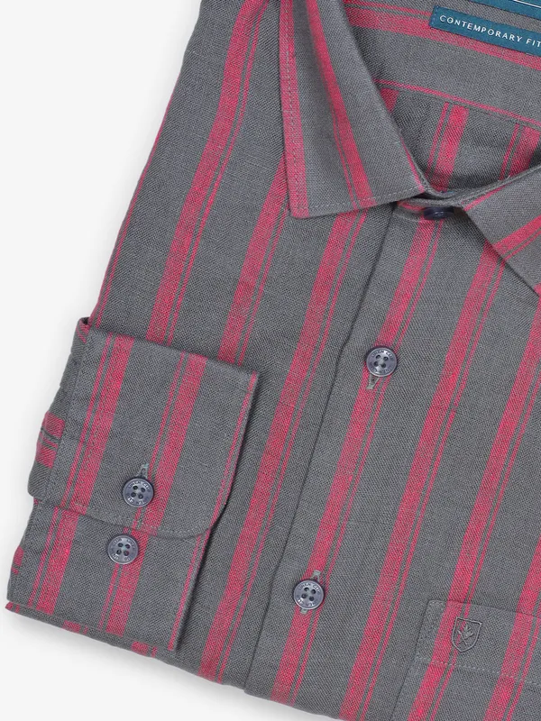 LINEN CLUB grey stripe cotton silk shirt