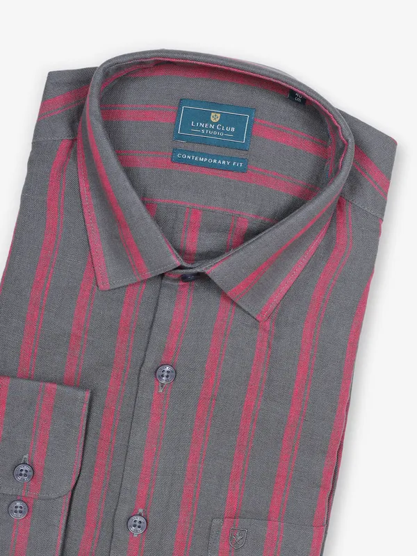 LINEN CLUB grey stripe cotton silk shirt