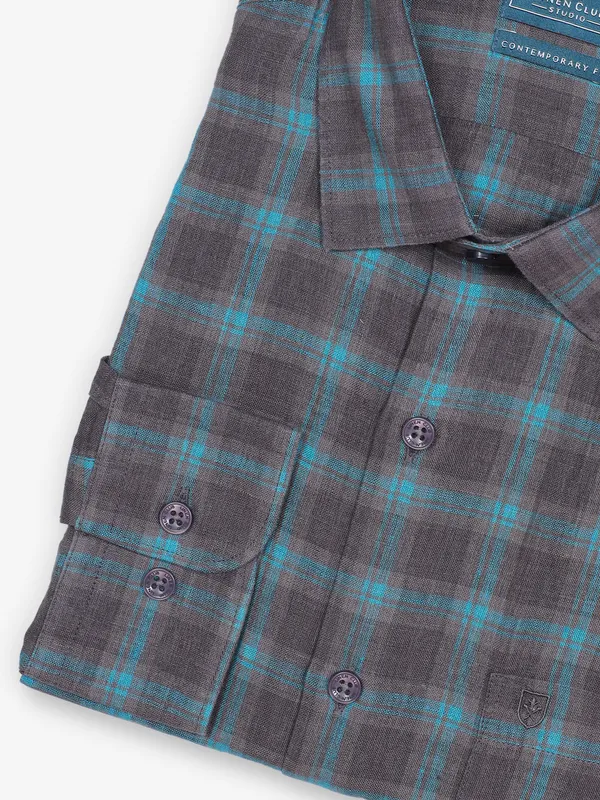 LINEN CLUB light brown checks shirt