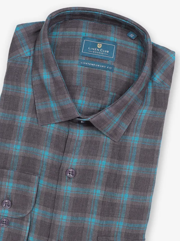 LINEN CLUB light brown checks shirt