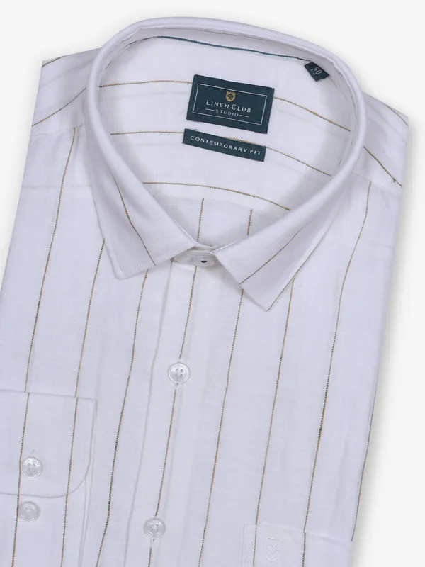 LINEN CLUB linen white striped formal shirt