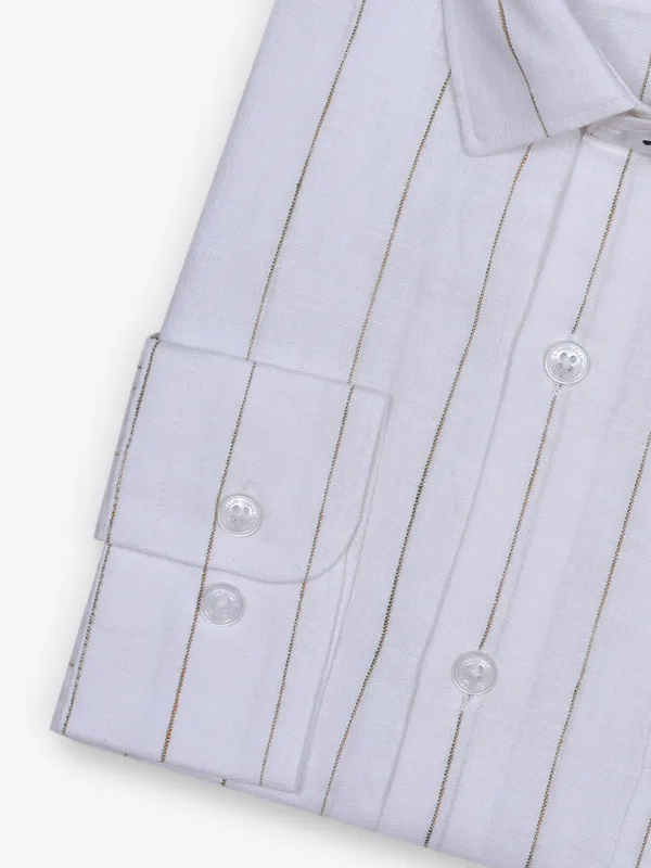LINEN CLUB linen white striped formal shirt