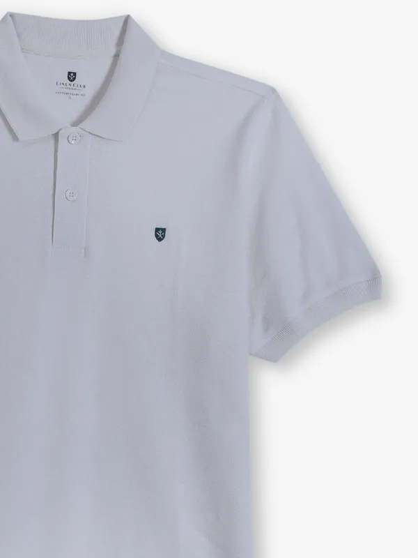 LINEN CLUB off white plain cotton t-shirt