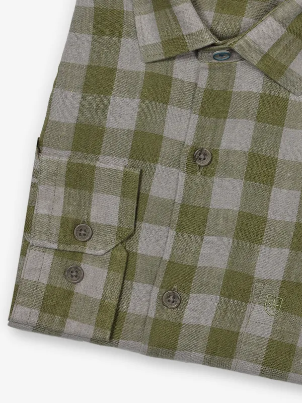 LINEN CLUB olive checks cotton shirt for men