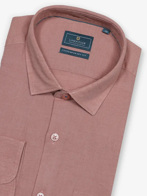 LINEN CLUB peach plain cotton shirt