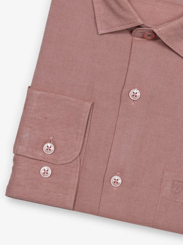 LINEN CLUB peach plain cotton shirt