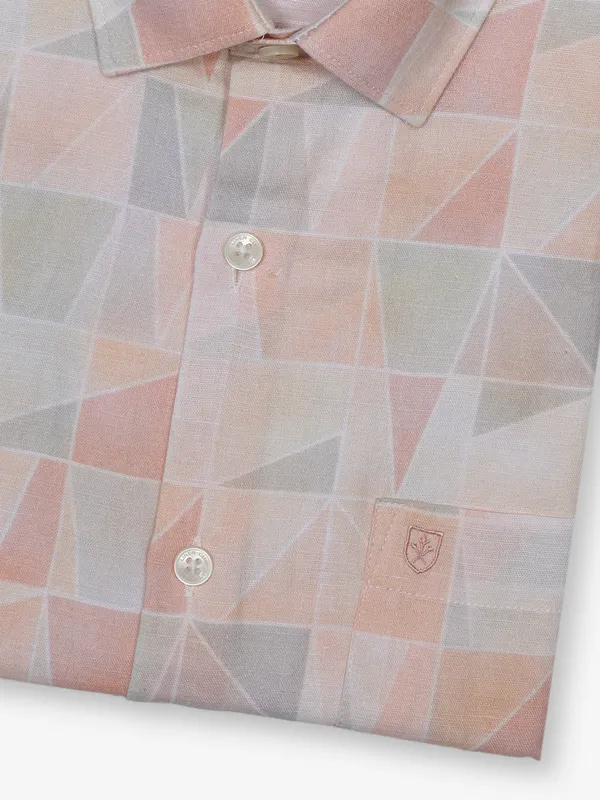 LINEN CLUB peach printed cotton shirt