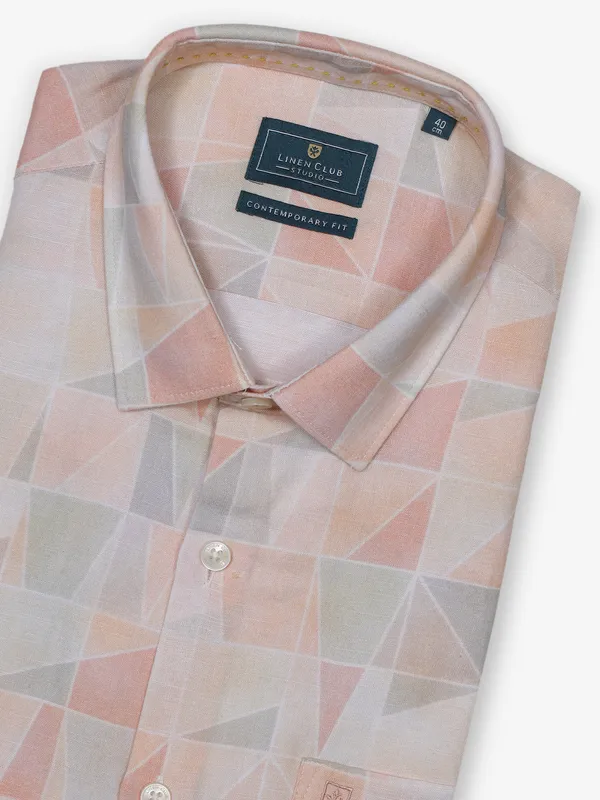 LINEN CLUB peach printed cotton shirt