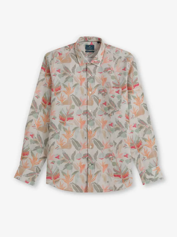 LINEN CLUB printed beige cotton shirt