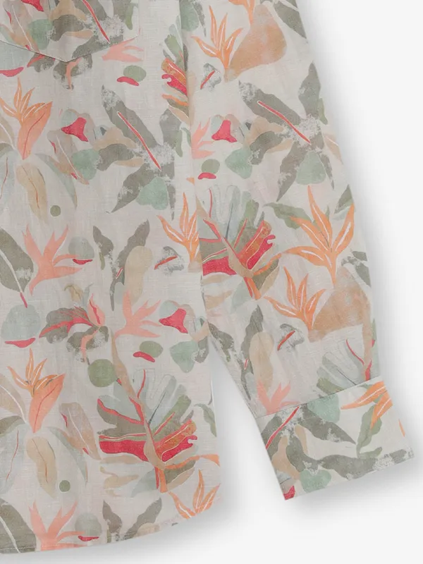 LINEN CLUB printed beige cotton shirt