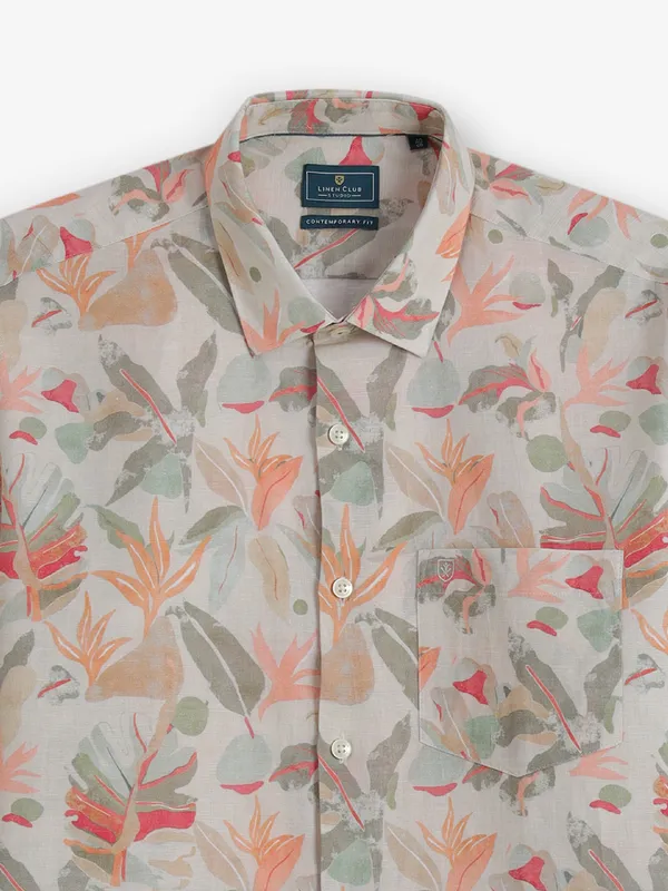 LINEN CLUB printed beige cotton shirt